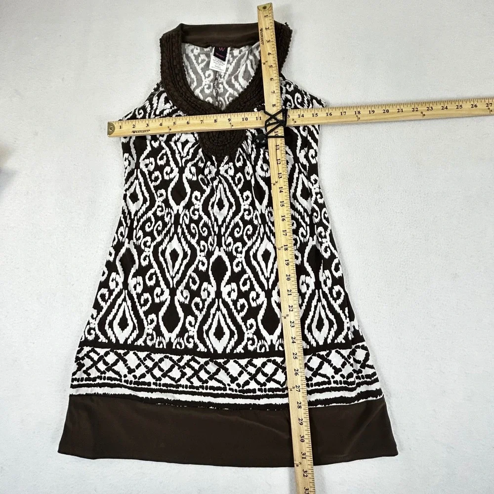 Wrapper Women's Brown White Ikat Print V Neck Sleeveless‎ Dress Size Small